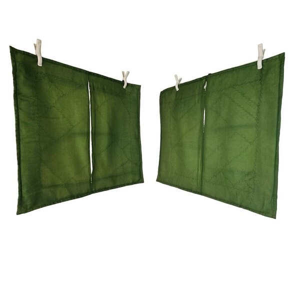 Patchwork Beaded Sari Floor Pillow/Cushion Cover Pair 26" Sq Green Multi Vintage - Picture 9 of 10